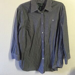 Ralph Lauren Black and White Striped Blouse❤️